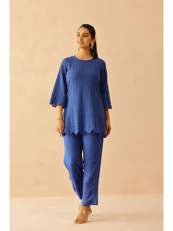 Blue Aster Self Design Co-Ord (Set of 2)