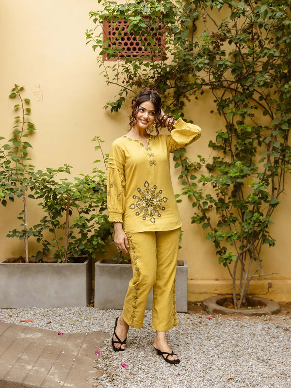 Harper Mustard Embroidered Co-Ord Set