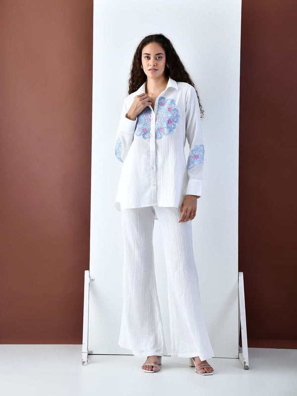 White Verena Embroidered Co-Ord Set