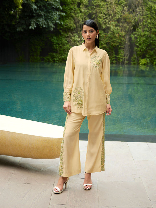 Kiaa- Beige Embroidered- Sequined Co-ord (Set of 2)