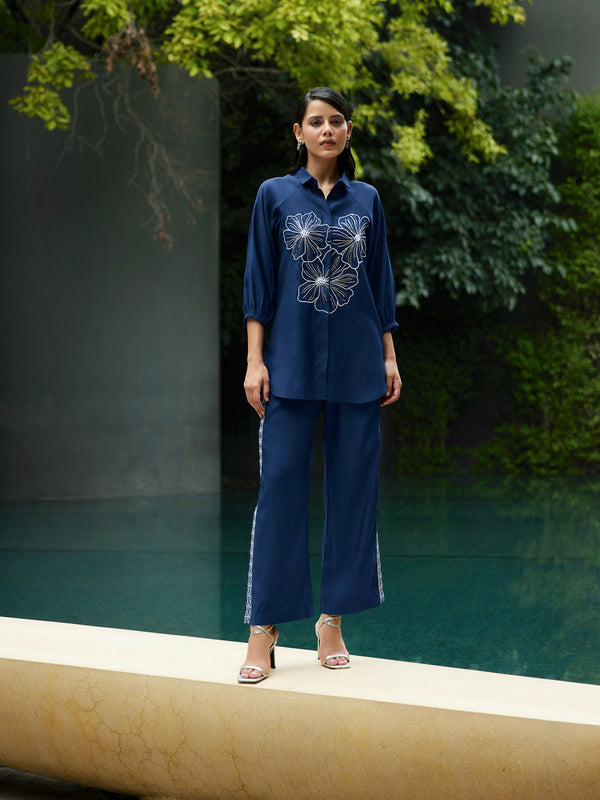 Kiaa-Deep Blue Embroidered- Sequined Co-ord (Set of 2)