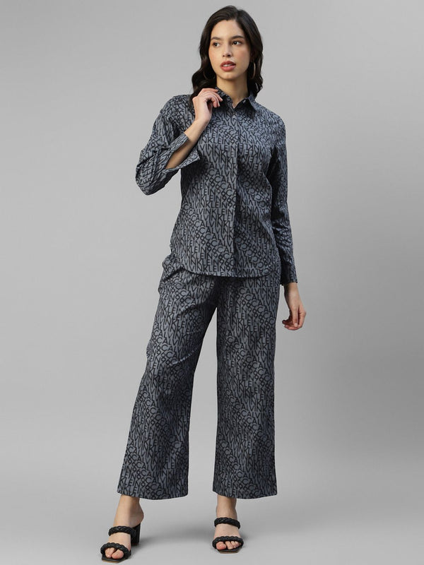 Alphabetic Printed Women Shirt with Pant Co-Ord